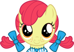 Size: 4314x3001 | Tagged: safe, artist:cloudy glow, apple bloom, g4, adorabloom, clothes, cosplay, costume, crossover, cute, female, filly, freckles, high res, hnnng, looking at you, pigtails, simple background, smiling, solo, transparent background, vector, wendy's