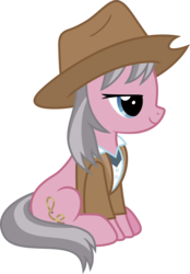 Size: 5531x7964 | Tagged: safe, artist:pink1ejack, wrangler, earth pony, pony, fluttershy leans in, g4, absurd resolution, clothes, cowboy hat, female, hat, mare, safari jacket, shirt, simple background, sitting, skunk stripe, solo, stetson, that was fast, transparent background, vector