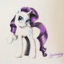 Size: 1080x1080 | Tagged: safe, artist:oofycolorful, rarity, pony, g4, female, raised hoof, simple background, smiling, solo, traditional art