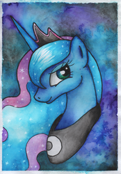 Size: 1024x1468 | Tagged: safe, artist:langustka, princess luna, pony, g4, bust, female, portrait, solo, traditional art