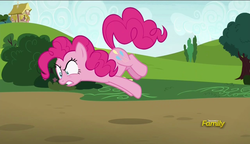 Size: 1280x738 | Tagged: safe, screencap, pinkie pie, pony, g4, rock solid friendship, discovery family logo, female, mare, solo