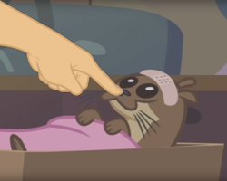 Size: 1166x931 | Tagged: safe, edit, edited screencap, screencap, otter, fluttershy leans in, g4, :3, animal, bandage, boop, boop edit, finger, hand