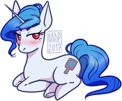 Size: 450x375 | Tagged: safe, artist:alvrexadpot, derpibooru exclusive, oc, oc only, oc:blacc crop, pony, unicorn, blue mane, blushing, cutie mark, paddle, pink eyes, solo, wingding eyes