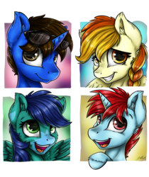 Size: 2880x3435 | Tagged: safe, artist:gaelledragons, oc, oc only, oc:flashy, oc:little flame, oc:raving story, oc:red diamond, earth pony, pegasus, pony, unicorn, high res, open mouth, signature