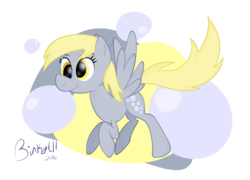 Size: 2500x1800 | Tagged: safe, artist:binkyt11, derpy hooves, pegasus, pony, g4, abstract background, bubble, female, mare, solo