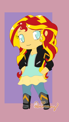 Size: 1024x1820 | Tagged: safe, artist:yanie-the-brown-pone, sunset shimmer, equestria girls, g4, chibi, clothes, cute, female, jacket, smiling, solo