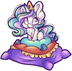 Size: 4868x4745 | Tagged: safe, artist:cutepencilcase, princess celestia, alicorn, pony, g4, absurd resolution, chest fluff, cute, cutelestia, female, filly, pillow, simple background, solo, transparent background, younger