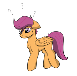 Size: 2156x2113 | Tagged: safe, artist:scarrly, scootaloo, pegasus, pony, g4, chest fluff, ear fluff, female, filly, folded wings, high res, mare, question mark, simple background, smiling, solo, transparent background, walking, wings