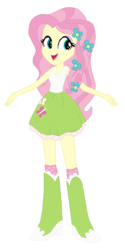Size: 294x586 | Tagged: safe, artist:elisechaosrosetta, fluttershy, butterfly, equestria girls, g4, boots, clothes, female, flower, flower in hair, high heel boots, simple background, skirt, socks, solo, white background