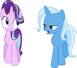 Size: 7274x6400 | Tagged: safe, artist:parclytaxel, starlight glimmer, trixie, pony, unicorn, g4, no second prances, .svg available, absurd resolution, counterparts, female, looking at each other, mare, simple background, transparent background, twilight's counterparts, vector, walking