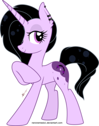 Size: 4080x5174 | Tagged: safe, artist:neronemesis1, oc, oc only, oc:violet, pony, unicorn, absurd resolution, cutie mark, ear piercing, earring, female, hair over one eye, jewelry, mare, piercing, simple background, solo, transparent background, vector