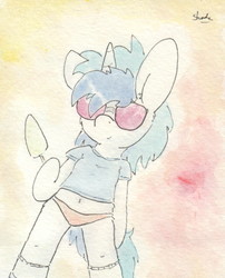 Size: 671x830 | Tagged: safe, artist:slightlyshade, dj pon-3, vinyl scratch, pony, g4, belly button, clothes, female, food, panties, popsicle, short shirt, solo, underwear