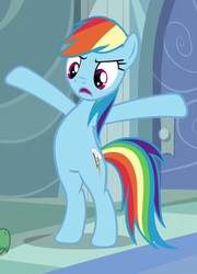 Size: 514x715 | Tagged: safe, screencap, rainbow dash, pegasus, pony, g4, tanks for the memories, bipedal, cropped, female, mare, solo, standing