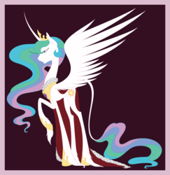 Size: 7205x7420 | Tagged: safe, artist:copperirisart, princess celestia, alicorn, pony, g4, absurd resolution, cape, clothes, crown, curved horn, ermine (fur), female, horn, impossibly long eyelashes, jewelry, peytral, raised hoof, regalia, simple background, solo, spread wings, unshorn fetlocks