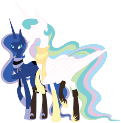 Size: 2310x2339 | Tagged: safe, artist:copperirisart, princess celestia, princess luna, pony, g4, boots, clothes, high res, impossibly long eyelashes, raised hoof, royal sisters, scarf, simple background, socks, transparent background, wavy mouth