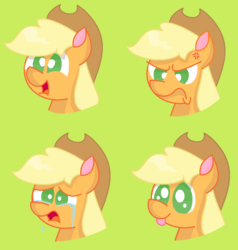 Size: 988x1036 | Tagged: safe, artist:redrose26, applejack, earth pony, pony, g4, cross-popping veins, crying, expressions, female, frown, silly, silly pony, simple background, smiling, solo, tongue out, who's a silly pony