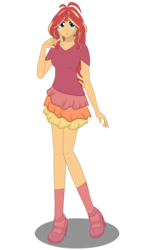 Size: 1350x2400 | Tagged: safe, artist:blaststar33, sunset shimmer, equestria girls, g4, alternate universe, clothes, female, guardians of the elements, high heels, looking at you, raised leg, shoes, simple background, socks, solo, transparent background