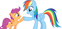 Size: 5939x2775 | Tagged: safe, artist:ironm17, rainbow dash, scootaloo, pony, crusaders of the lost mark, g4, absurd resolution, grin, hoofbump, scootalove, simple background, smiling, transparent background, vector