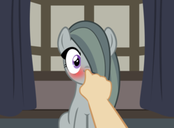 Size: 2772x2048 | Tagged: safe, artist:badumsquish, derpibooru exclusive, marble pie, earth pony, human, pony, g4, blushing, blushing profusely, boop, duo, embarrassed, female, female focus, hand, high res, mare, offscreen character, pov, sitting, solo, solo focus