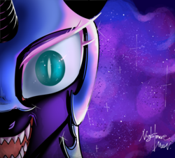 Size: 2200x2000 | Tagged: safe, artist:renokim, nightmare moon, pony, g4, close-up, female, high res, looking at you, open mouth, solo