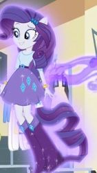 Size: 236x418 | Tagged: safe, screencap, rarity, equestria girls, g4, my little pony equestria girls: friendship games, boots, bracelet, clothes, female, high heel boots, jewelry, levitation, magic, music notes, ponied up, pony ears, ponytail, self-levitation, skirt, solo, sparkles, telekinesis