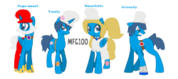 Size: 2432x1088 | Tagged: safe, artist:mixelfangirl100, alicorn, earth pony, pegasus, pony, unicorn, crossover, papa smurf, ponified, simple background, smurfs, the smurfs, transparent background
