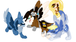 Size: 1024x576 | Tagged: safe, artist:usagi-zakura, derpy hooves, star hunter, oc, oc:mister clever, cyborg, pegasus, pony, wolf, g4, chibi angel doctor, cyberwolf, doctor who, eleventh doctor, female, jack harkness, mare, my little wolf, wolfified