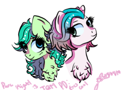 Size: 1599x1198 | Tagged: safe, artist:cysd16, oc, oc only, earth pony, pony, blue eyes, blushing, chest fluff, curly hair, curly mane, friendship, gift art, green coat, looking down, message, multicolored hair, pink coat, shy, smiling