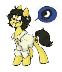 Size: 589x674 | Tagged: safe, artist:kapusha-blr, oc, oc only, earth pony, pony, animated, clothes, gif, glasses, grin, shirt, smiling, solo