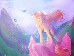 Size: 1600x1200 | Tagged: safe, artist:nutty-stardragon, oc, oc only, pony, crystal, mountain, mountain range, not fluttershy, scenery, solo, windswept mane