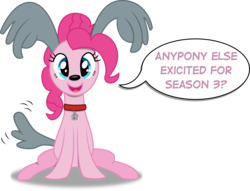Size: 3135x2396 | Tagged: safe, artist:paranoidpuppiesinc, pinkie pie, dog, pony, g4, season 3, clothes, collar, cosplay, costume, dialogue, female, high res, misspelling, open mouth, pound puppies, rebound mcleish, solo, speech bubble