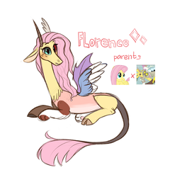 Size: 1024x1068 | Tagged: safe, artist:kapusha-blr, discord, fluttershy, oc, oc only, oc:florence, draconequus, hybrid, pony, g4, female, heterochromia, interspecies offspring, offspring, parent:discord, parent:fluttershy, parents:discoshy, simple background, solo, white background