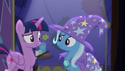 Size: 1280x720 | Tagged: safe, screencap, trixie, twilight sparkle, alicorn, pony, g4, no second prances, twilight sparkle (alicorn)