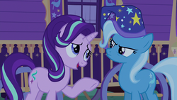 Size: 1280x720 | Tagged: safe, screencap, starlight glimmer, trixie, pony, unicorn, g4, no second prances, to where and back again