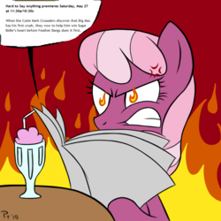 Size: 1000x1000 | Tagged: safe, artist:laffy372, edit, cheerilee, earth pony, pony, g4, hard to say anything, angry, cross-popping veins, female, implied cheerimac, implied shipping, implied straight, jealous, poor cheerilee, shipping denied, solo, text