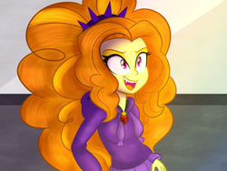 Size: 900x675 | Tagged: dead source, safe, artist:wubcakeva, adagio dazzle, equestria girls, g4, my little pony equestria girls: rainbow rocks, clothes, cute little fangs, fangs, female, hoodie, open mouth, smiling, solo