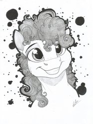 Size: 1024x1366 | Tagged: safe, artist:lupiarts, pinkie pie, earth pony, pony, g4, female, grin, happy, mare, simple background, smiling, solo, traditional art