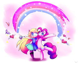 Size: 5622x4565 | Tagged: safe, artist:kousagi-hime, pinkie pie, earth pony, pony, g4, absurd resolution, bipedal, crossover, rainbow, royal magic wand, smiling, star butterfly, star vs the forces of evil, the multiverse is doomed, this will end in parties, xk-class end-of-the-world scenario