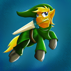 Size: 1200x1200 | Tagged: safe, artist:hebini, pony, crossover, link, mouth hold, ponified, solo, sword, the legend of zelda, weapon