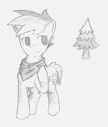 Size: 822x966 | Tagged: safe, artist:spackle, oc, oc only, oc:buck evergreen, earth pony, pony, bandana, male, monochrome, pencil drawing, raised hoof, solo, traditional art
