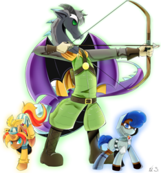 Size: 1144x1224 | Tagged: safe, artist:banzatou, oc, oc only, oc:keychi, draconequus, pony, arrow, bard, bow (weapon), bow and arrow, commission, fantasy class, rogue, simple background, transparent background, weapon