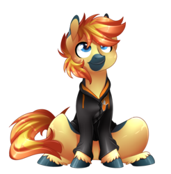 Size: 2039x2069 | Tagged: safe, artist:scarlet-spectrum, oc, oc only, oc:yaktan, pony, clothes, commission, cute, high res, simple background, sitting, solo, transparent background
