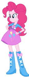 Size: 1612x4273 | Tagged: safe, artist:ytpinkiepie2, pinkie pie, equestria girls, g4, balloon, boots, bracelet, clothes, female, hand on hip, high heel boots, high res, jacket, simple background, skirt, solo, transparent background, vector, vest