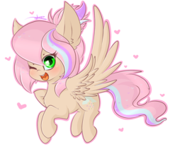 Size: 1280x1080 | Tagged: safe, artist:ashee, oc, oc only, oc:sweet skies, pegasus, pony, looking at you, one eye closed, smiling, solo, wings, wink