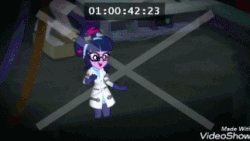 Size: 427x240 | Tagged: safe, edit, edited screencap, screencap, sci-twi, twilight sparkle, equestria girls, g4, mad twience, my little pony equestria girls: summertime shorts, animated, clothes, eyes closed, female, gif, glasses, gloves, lab coat, pants, shoes, smiling, solo