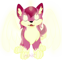 Size: 1024x1024 | Tagged: safe, artist:usagi-zakura, roseluck, wolf, g4, bad wolf, crossover, ear fluff, eyes closed, female, my little wolf, open mouth, rose tyler, simple background, solo, species swap, spread wings, transparent background, wings, wolfified