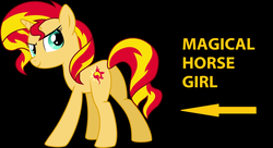 Size: 1570x854 | Tagged: safe, sunset shimmer, pony, unicorn, equestria girls, g4, black background, butt, female, looking at you, plot, simple background, solo, text, truth