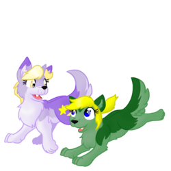 Size: 1024x1024 | Tagged: safe, artist:usagi-zakura, dinky hooves, wolf, g4, chest fluff, doctor who, duo, jenny the doctor's daughter, my little wolf, open mouth, simple background, smiling, species swap, transparent background, wolfified