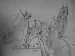 Size: 4608x3456 | Tagged: safe, artist:xxkrutoy, princess celestia, alicorn, pony, g4, crown, female, high res, jewelry, peytral, raised hoof, regalia, solo, spread wings, traditional art, wings