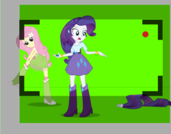 Size: 1426x1117 | Tagged: safe, artist:eduardonunes109, fluttershy, rarity, equestria girls, g4, animated actors, behind the scenes, boots, bracelet, camera, camera shot, clothes, drama queen, green screen, high heel boots, jewelry, ponytail, skirt, socks